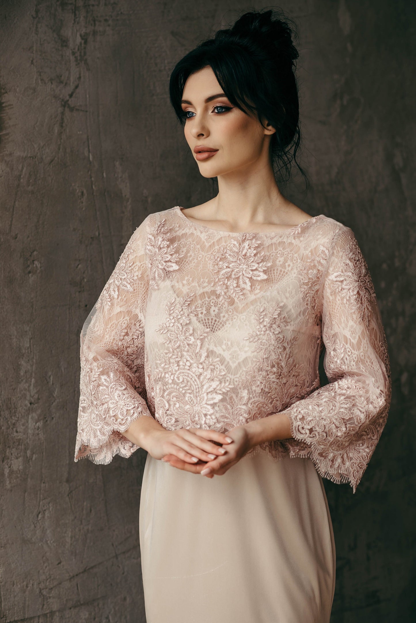 Lace Bridal Top, Black Wedding Top, Wedding Dress Topper, Blush Bridal Top, Bridal Top Long Sleeve, Lace Bridal Toper, White Lace Top