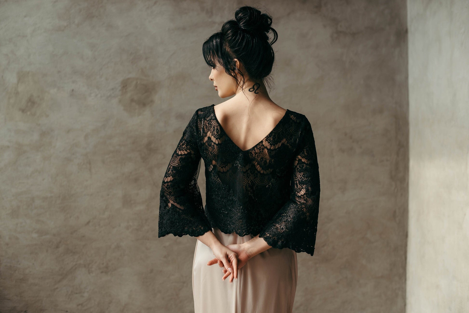 black bridal lace top