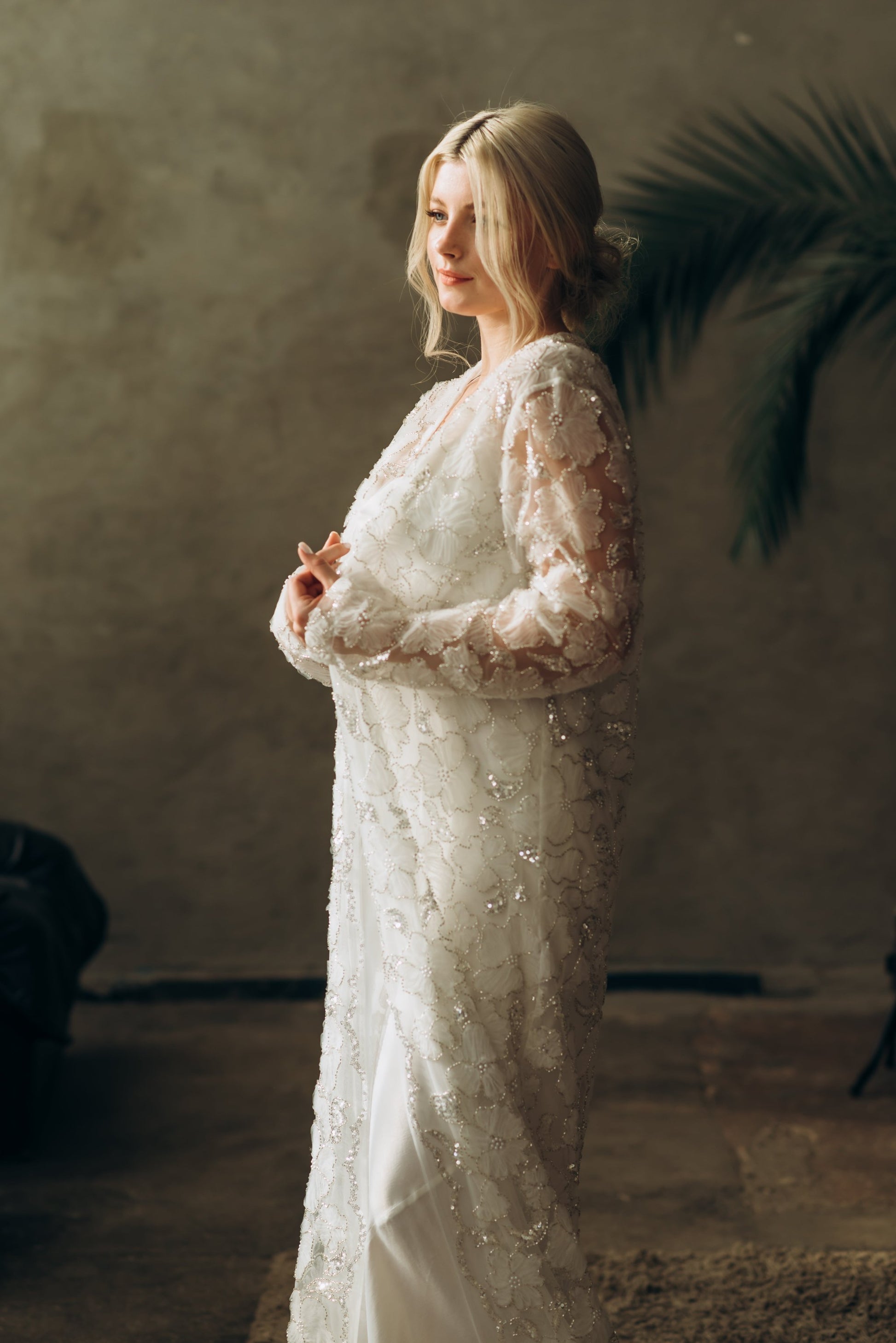 Lace Bridal Cape with Sleeves Sequins and Flowers Married in the Morning Lace Bridal Cape with Sleeves Sequins and Flowers Married in the Morning