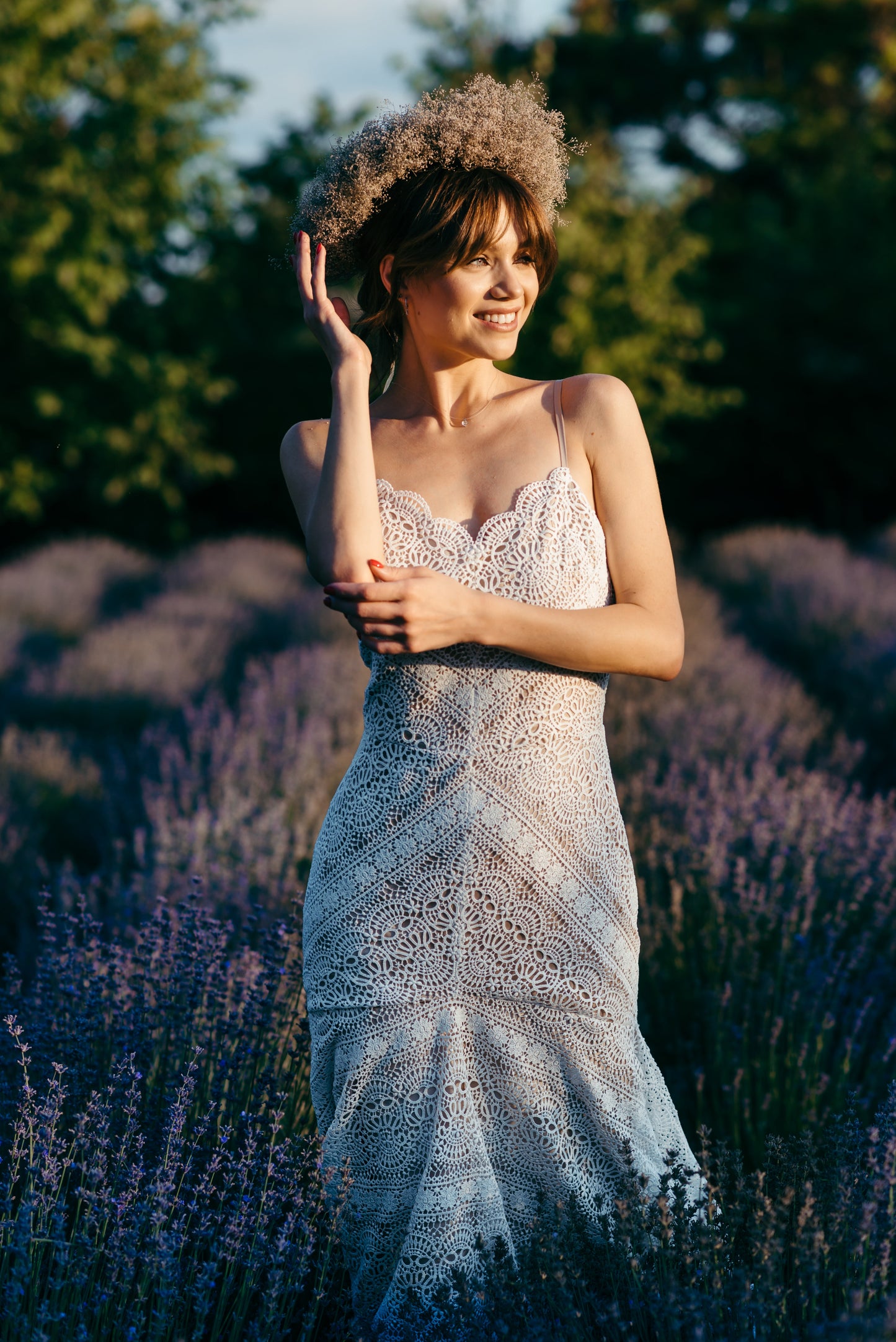 Fitted bodice of Liv ivory macramé lace wedding dress - custom made, UK brand Married in The Morning