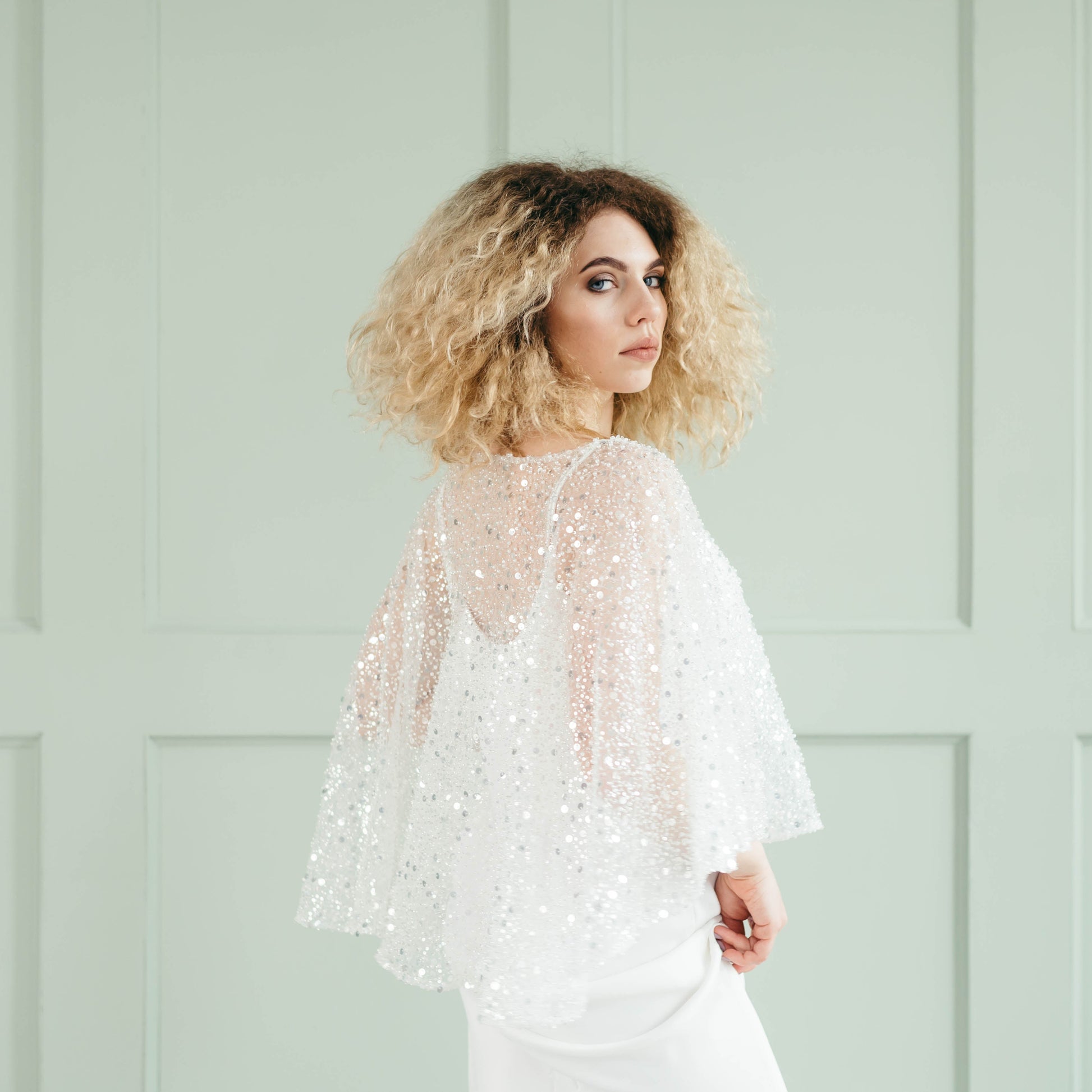 Beaded Wedding Cape - Gold Sequined Bridal Cover Up Married in the Morning Beaded Wedding Cape - Gold Sequined Bridal Cover Up Married in the Morning