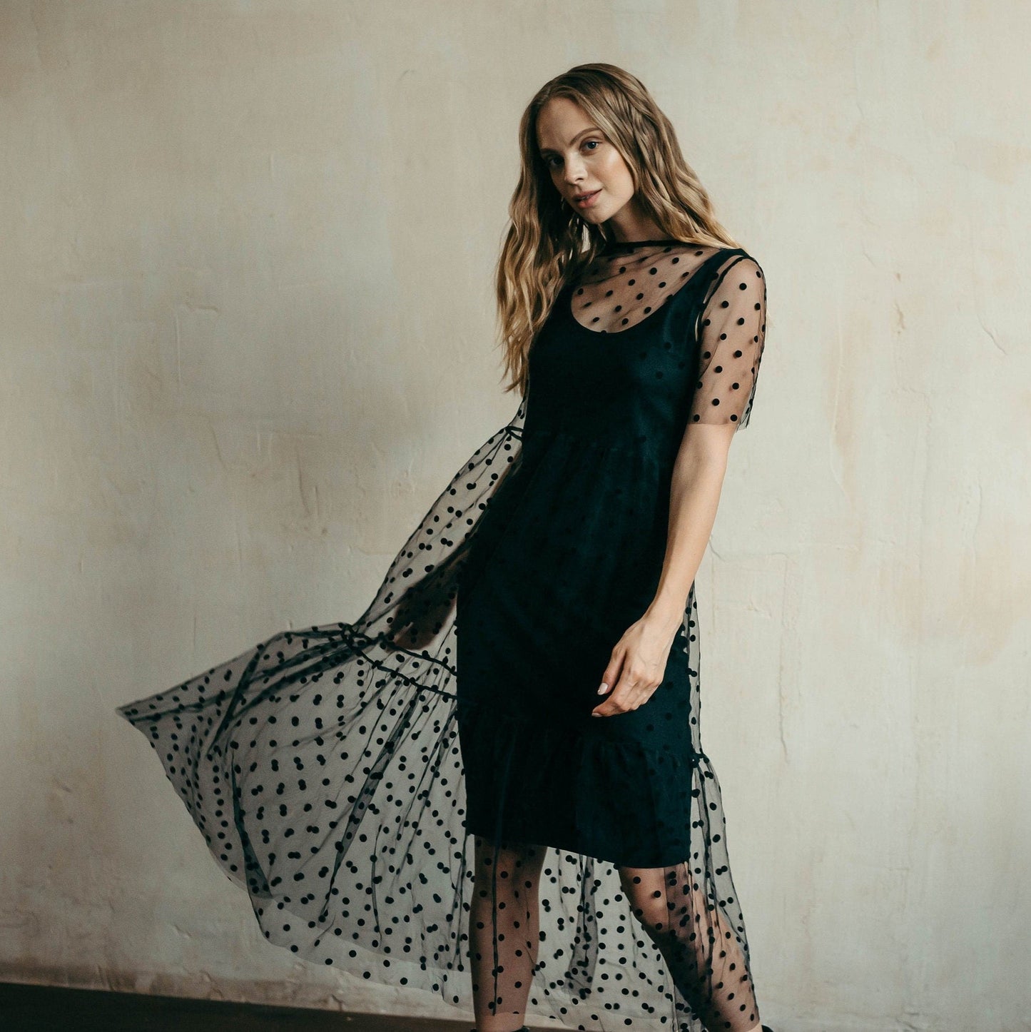 Black Polka Dot Tulle Overlay Dress Alternative Bridal Married in the Morning Black Polka Dot Tulle Overlay Dress Alternative Bridal Married in the Morning
