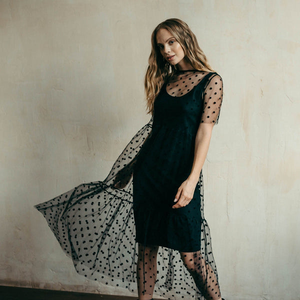 Camilla Black Polka Dot Tulle Overlay Dress – Married in the Morning