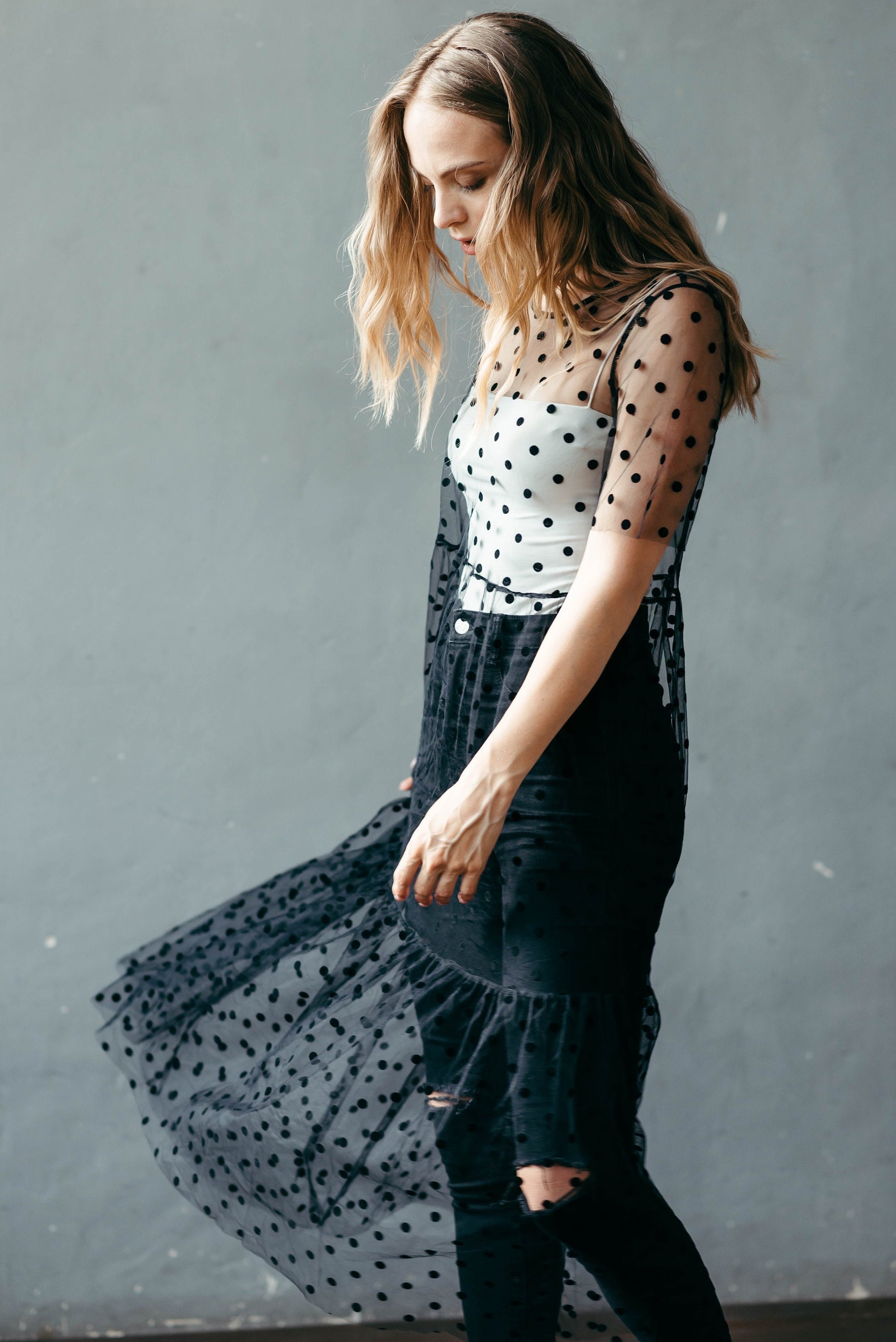 Black Polka Dot Tulle Overlay Dress – Alternative Bridal – Married in the Morning Black Polka Dot Tulle Overlay Dress – Alternative Bridal – Married in the Morning