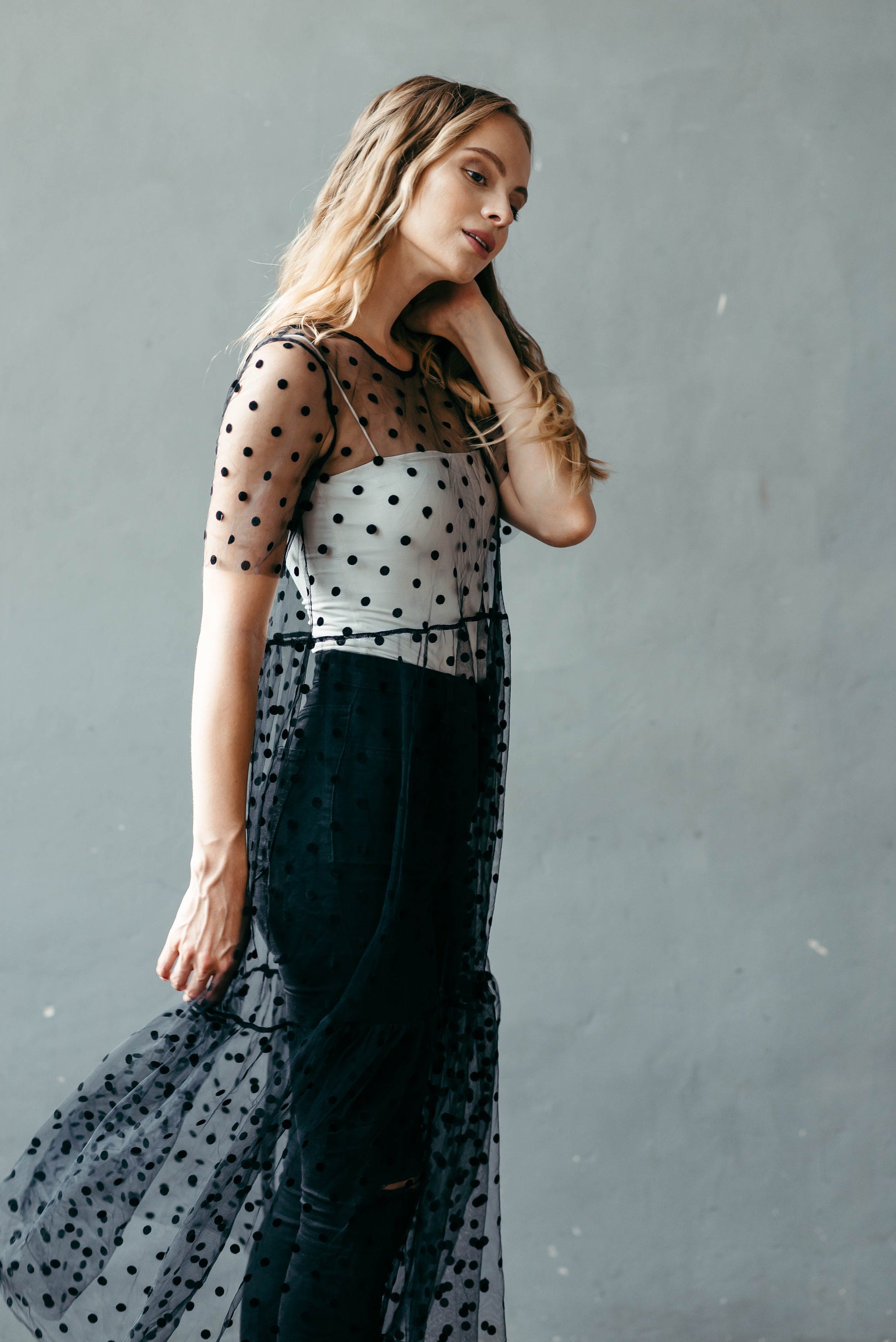 Black Polka Dot Tulle Overlay Dress Alternative Bridal Married in the Morning Black Polka Dot Tulle Overlay Dress Alternative Bridal Married in the Morning