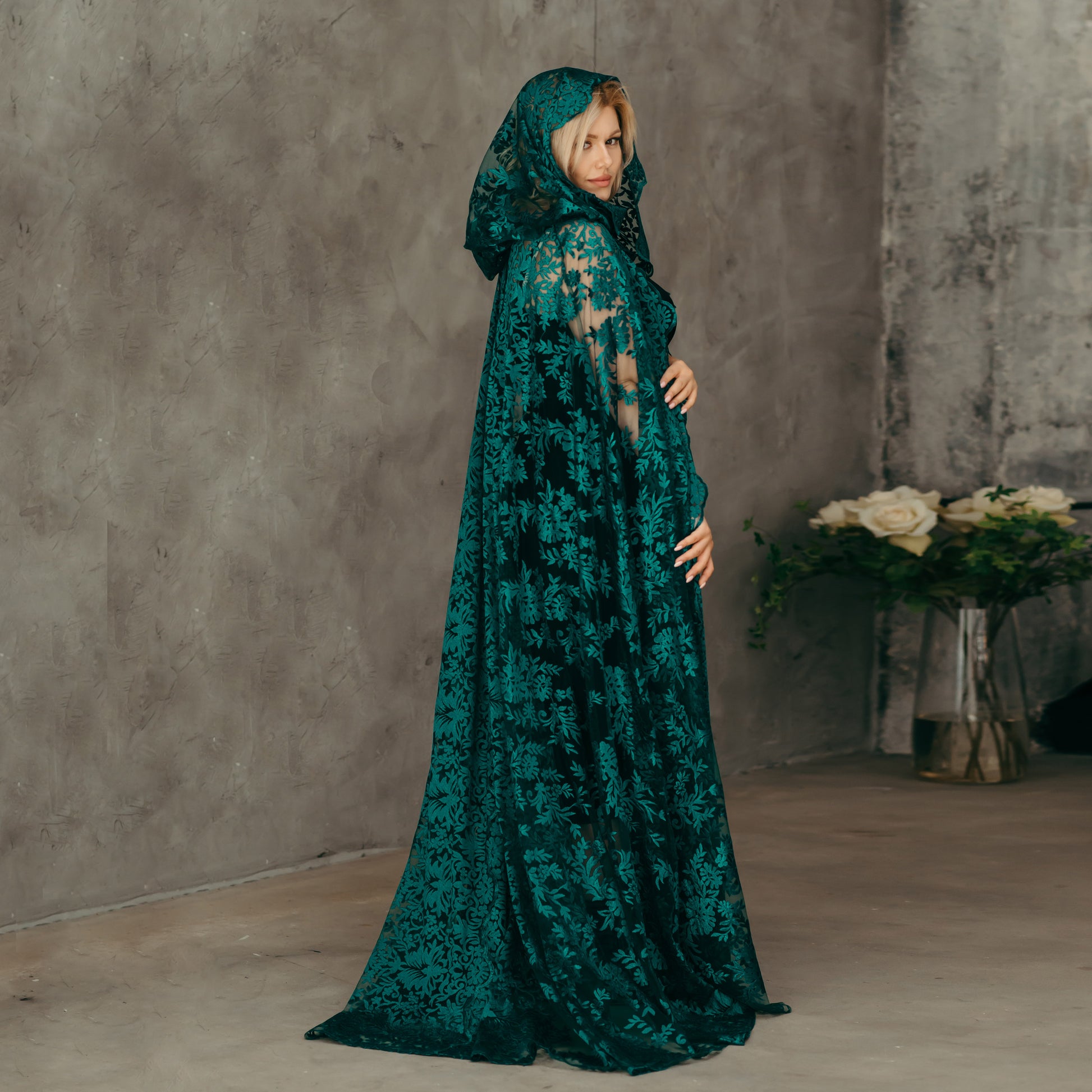 Teal Hooded Bridal Cape Statement Wedding Look Married in the Morning Teal Hooded Bridal Cape Statement Wedding Look Married in the Morning