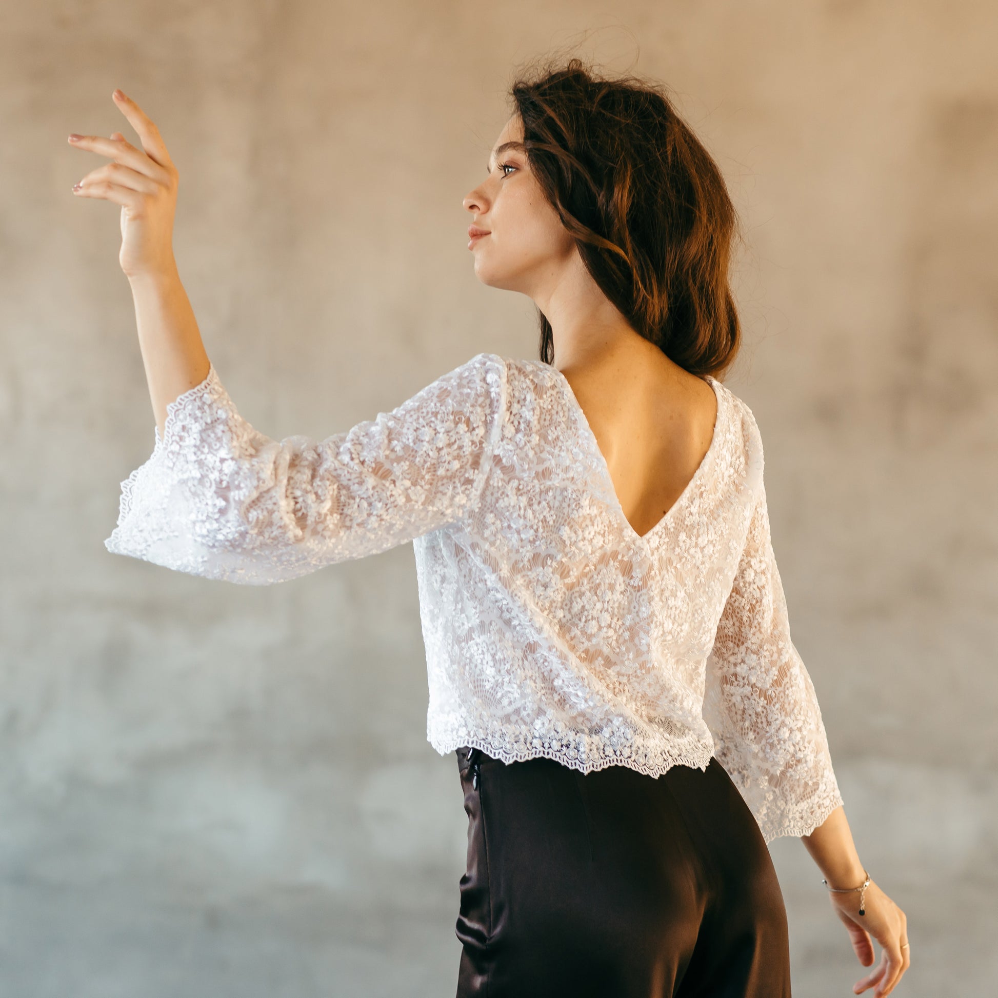 White Wedding Dress Topper - Long Sleeved Lace Bridal Top Married in the Morning White Wedding Dress Topper - Long Sleeved Lace Bridal Top Married in the Morning