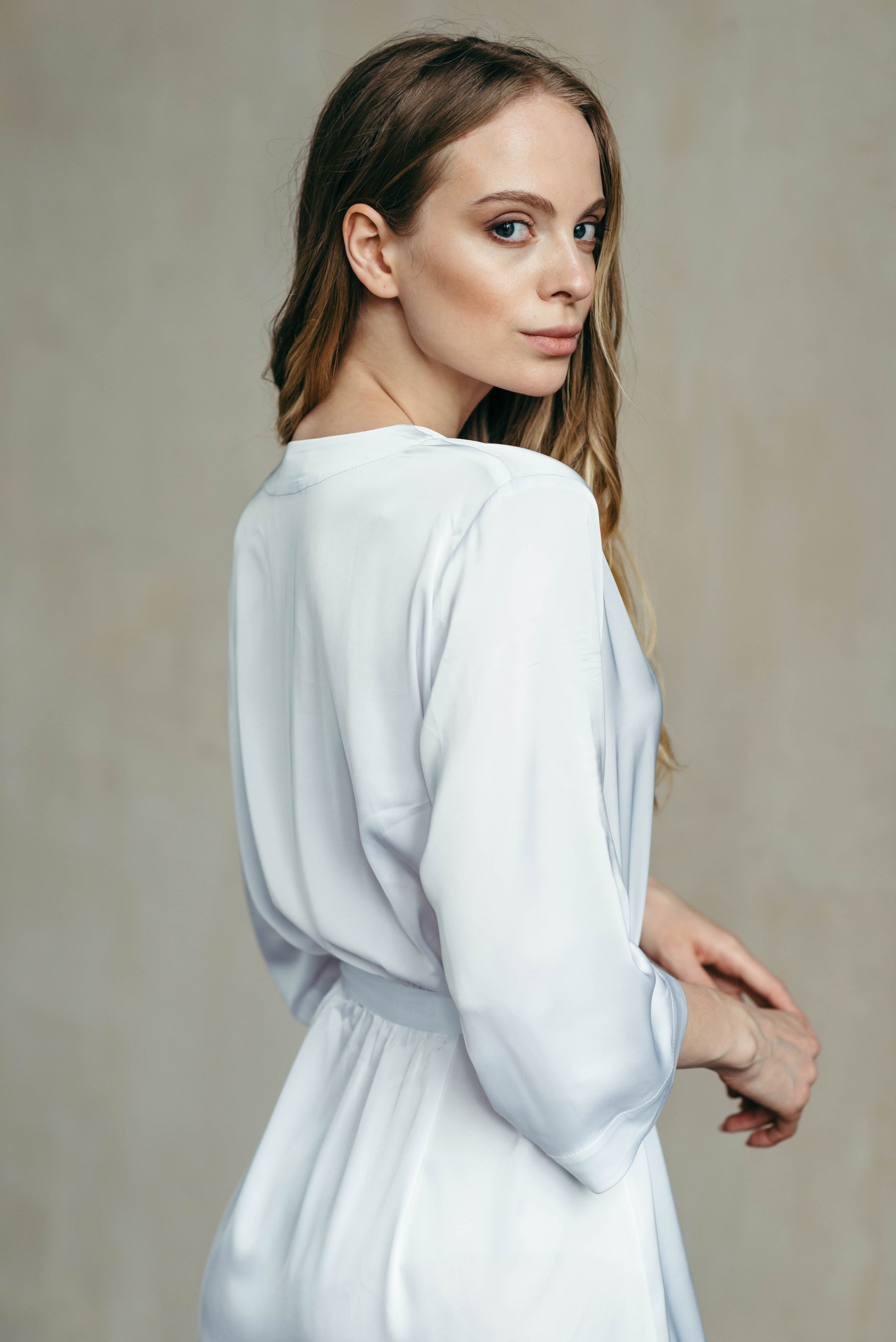 White silky satin robe for bridesmaids or mother of the bride, special occasion gift