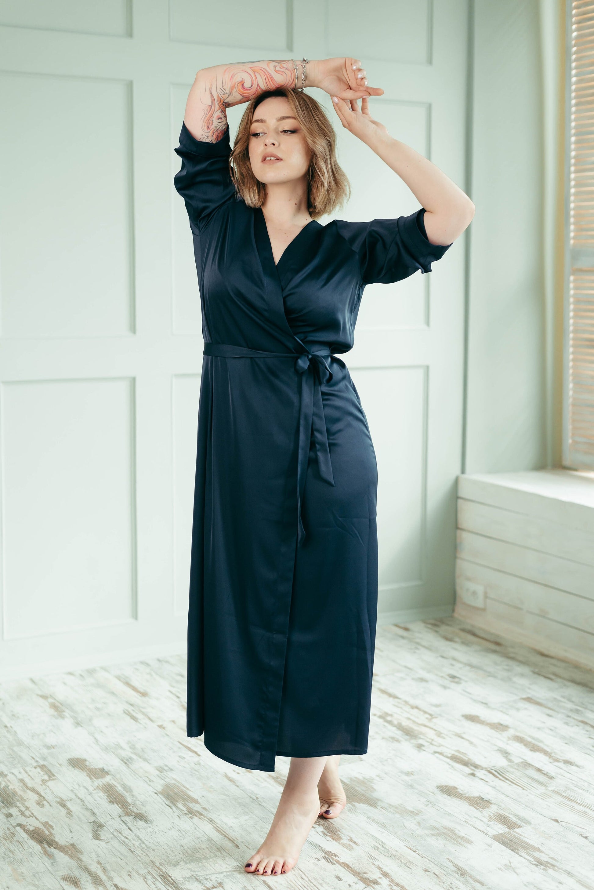 Bridal Robe | Navy Satin Bridesmaid Robes
