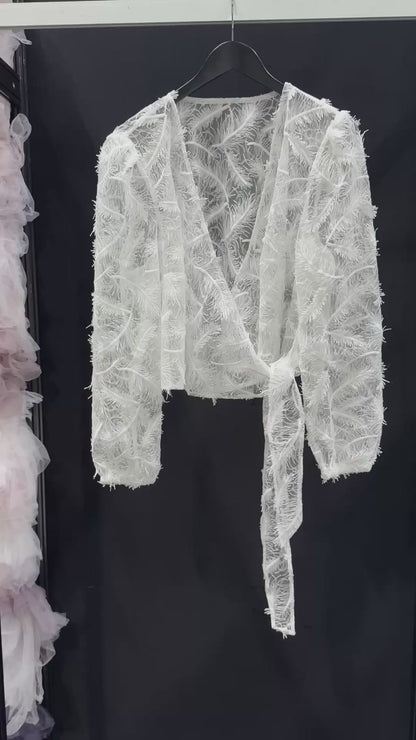 Sequined Feather Lace Wedding Top