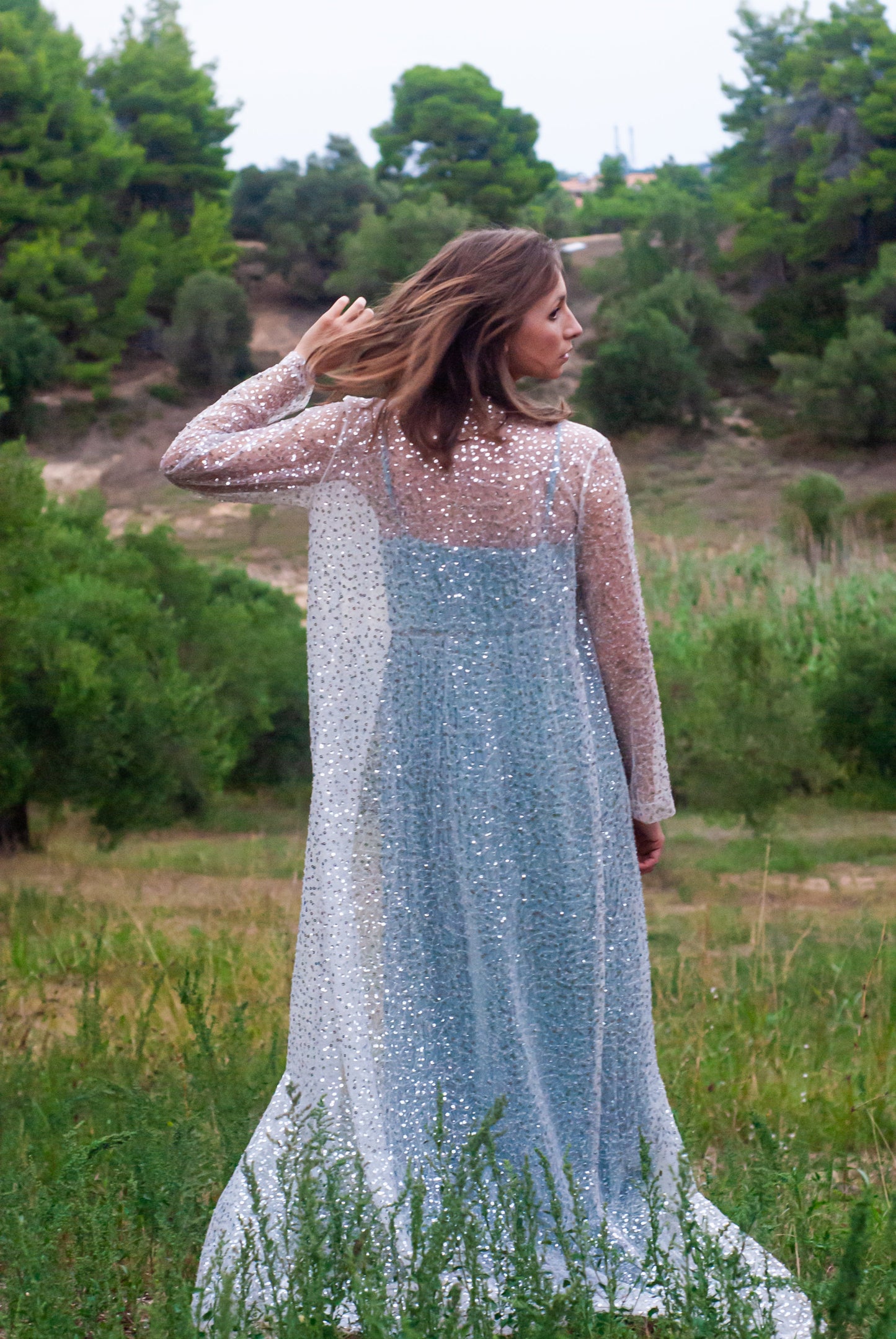 Iona sequin kimono, married in the morning customer review. silver variant, outdoor setting