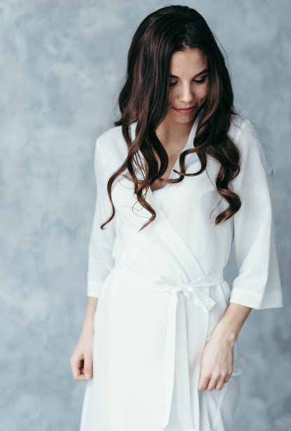 White and ivory matte crepe long bridesmaid robe